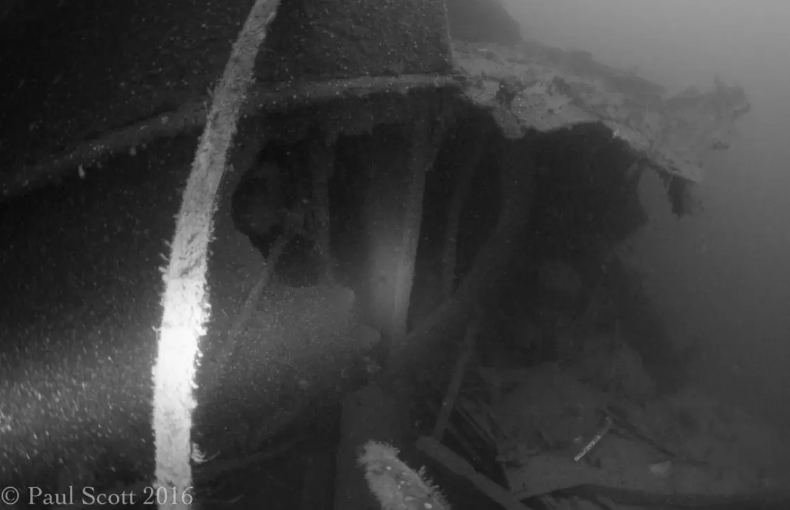 The damaged Hull of the Lochgarry where she struck the Rocks on Rathlin  